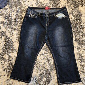 Red Rivet Embellished Dark Wash Capri Jeans | Size 22W